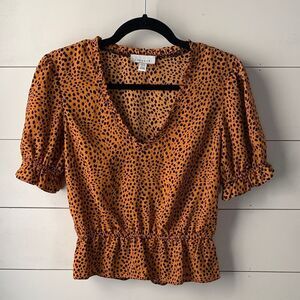 Topshop Leopard Print V-Neck Ruffle Blouse – Size 4